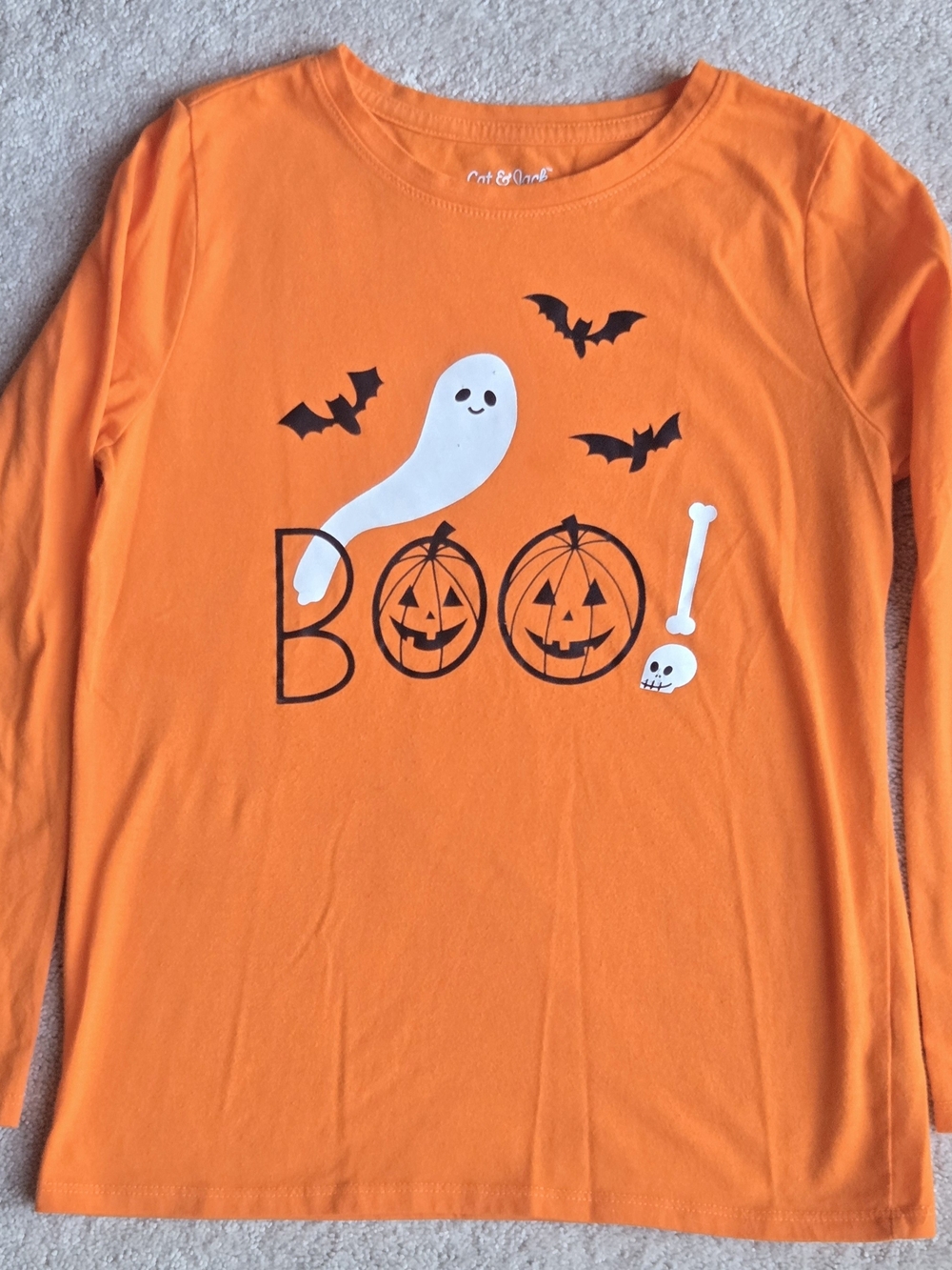 Cat & Jack Orange Halloween 'BOO' Graphic Long Sleeve Top
